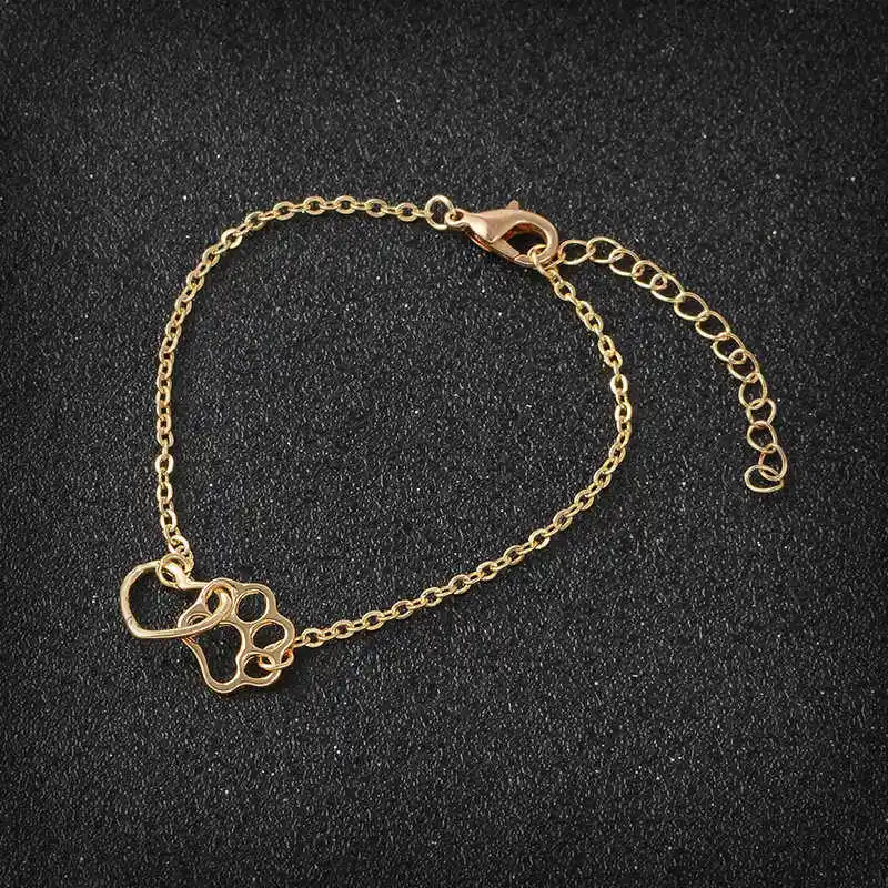 

Dog Cat Paw Print Heart Charm Bracelet Tiny Minimal Bracelet Dog Lover Cat Lover Jewlry Dainty Pulsera Gift with Delicate Box