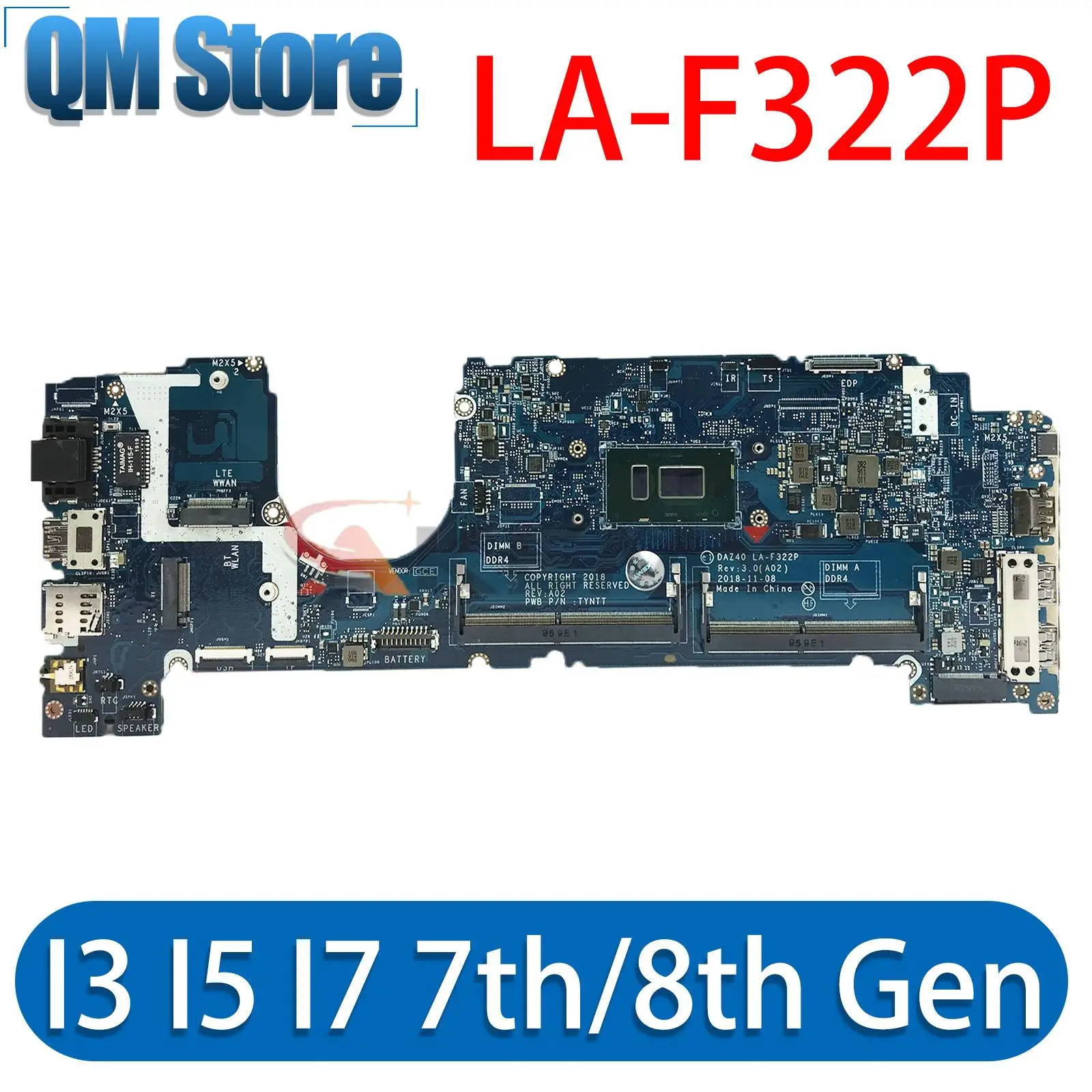 

For DELL Latitude 7490 Laptop Motherboard DAZ40 LA-F322P With i3 i5 i7 7th Gen or 8th Gen CPU CN-02YNVK 0KGYDF 0CWDR5 0PXMYG