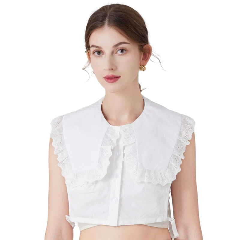 

Woman Lace Neckline Detachable Hollow out Trim Collar Half Shirt Designed Collar
