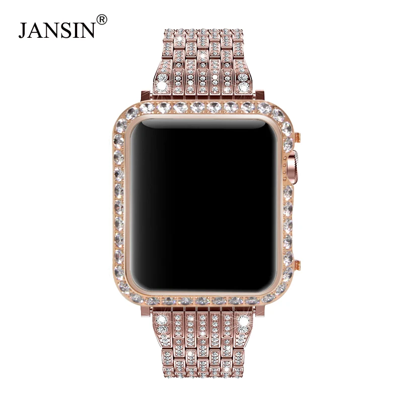 

Luxury Metal Diamond Case For Apple Watch 44mm 42mm 38mm 40mm 41mm 45mm Stainless Steel Strap for iWatch Bracelet 6 SE 5 4 3