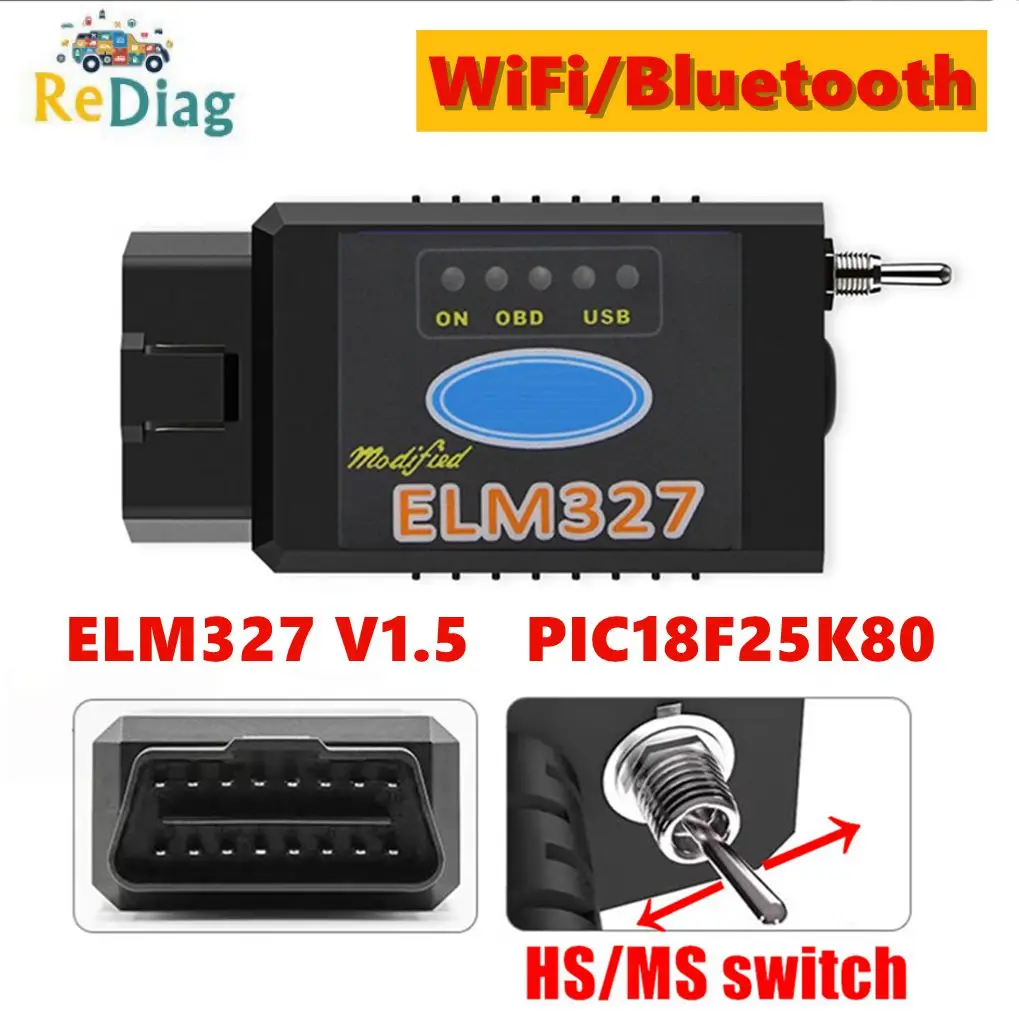 Oxchelod ELM327 V1.5 OBD2 сканер WiFi Bluetooth PIC18F25K80 чип для iPhone Android ПК OBDII диагностические