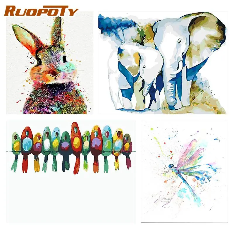 

RUOPOTY Frame Oil Painting by Numbers Colored Animal DIY Paint By Numbers Canvas Painting Unique Gift For Kids