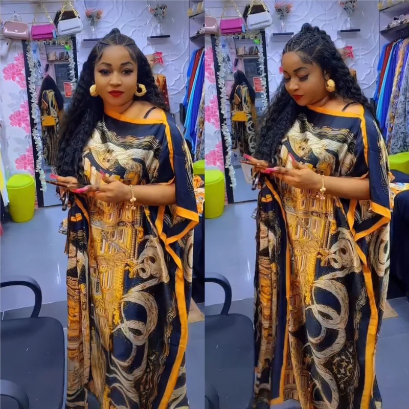 

African Dresses for Women Summer Elegant African Short Sleeve O-neck Printing Polyester Long Dress Maxi Dress African Clothes