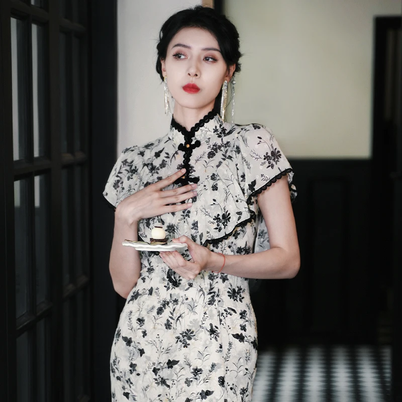 

Simeizi Hanfu White High-end Cheongsam for Women's Clothing Summer 2023 National Style Improved Chinese Style Temperament Dress