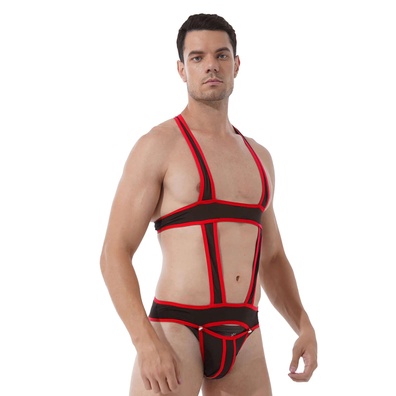 

Mens Jockstrap Sexy Hollow Out Bodysuit Harness Underwear Wrestling Singlet Buckle Pouch Leotard Jumpsuits Suspender Teddies