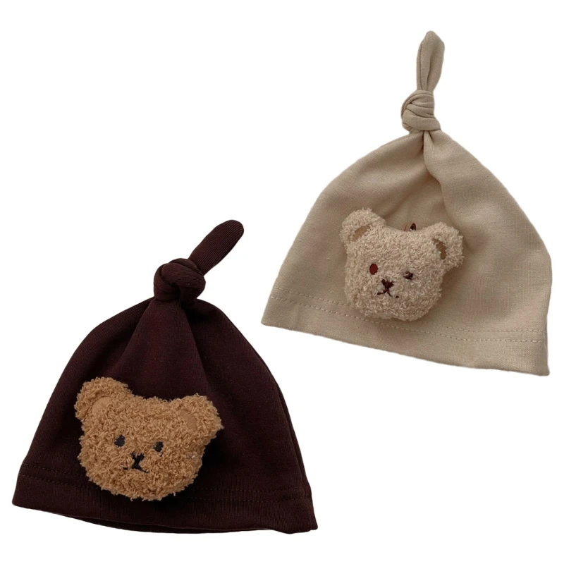 

F62D Baby Hospital Hats Embroidered Bear Baby Photography Prop Keeps Babies for Head Ears Warm Newborn Hospital Hat Skin Frie