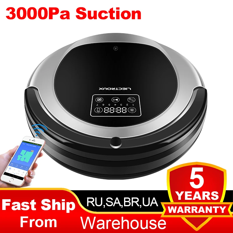 

LIECTROUX B6009 Робот Пылесос wifi гироскоп Навигация картография влажная и сухая уборка Бак Для Воды,батарея литиевая,с танком для воды сенсорный э...
