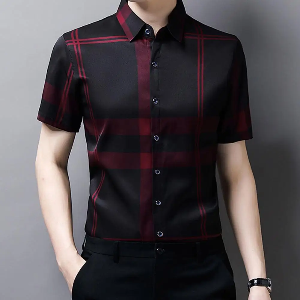 

2022 New Thin Straight Pattern Slim Shirt Men High Quality Summer Short sleeve Stripe Print Lapel Casual Shirts camisa masculina