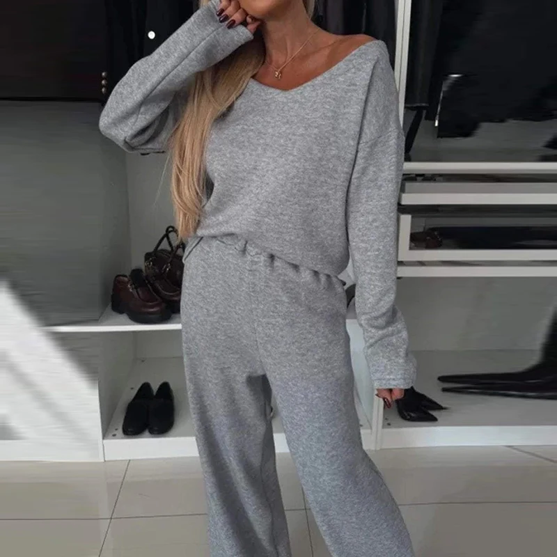 Женский повседневный однотонный вязаный наряд с длинным рукавом элегантный