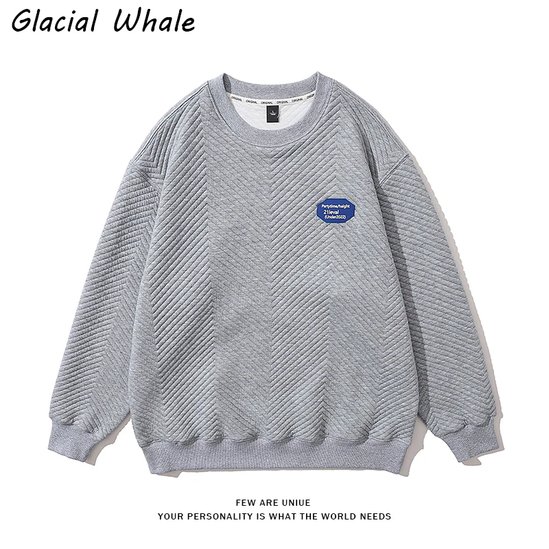 

GlacialWhale Mens Crewneck Sweatshirt Women Unisex Solid Color Harajuku Oversized Sweatshirts Male Streetwear Gray Hoodies Men