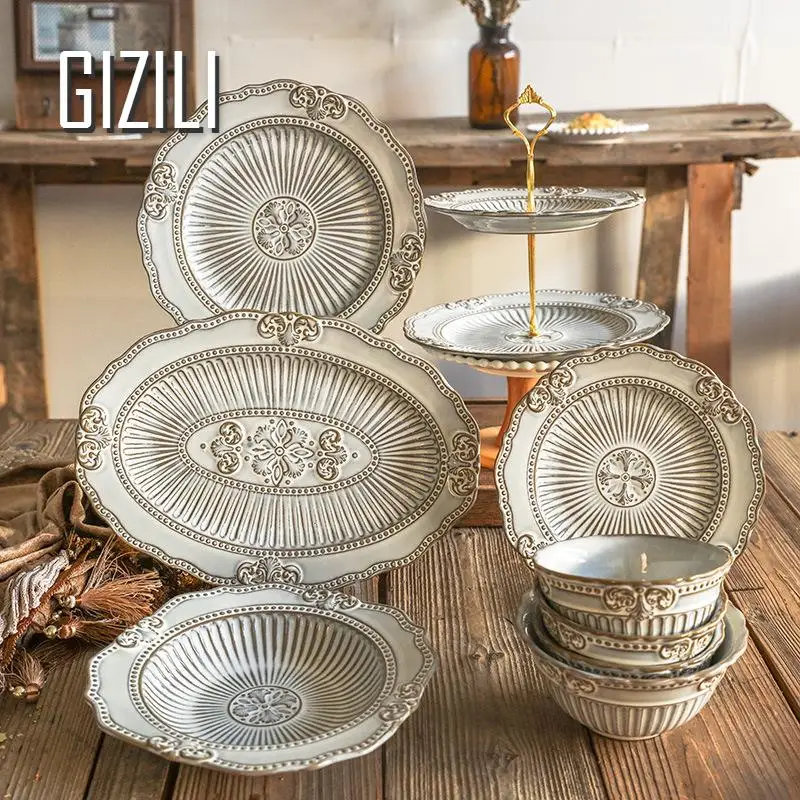 Набор тарелок для французского ужина Роскошная Посуда набор в стиле ретро