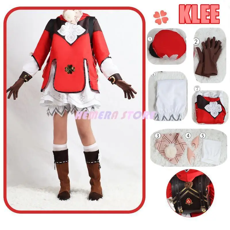 

Genshin Impact Cosplay Klee Cosplay Costume Backpack Wigs Shoes Loli Party Outfit Uniform Christmas Halloween Costume Carnival