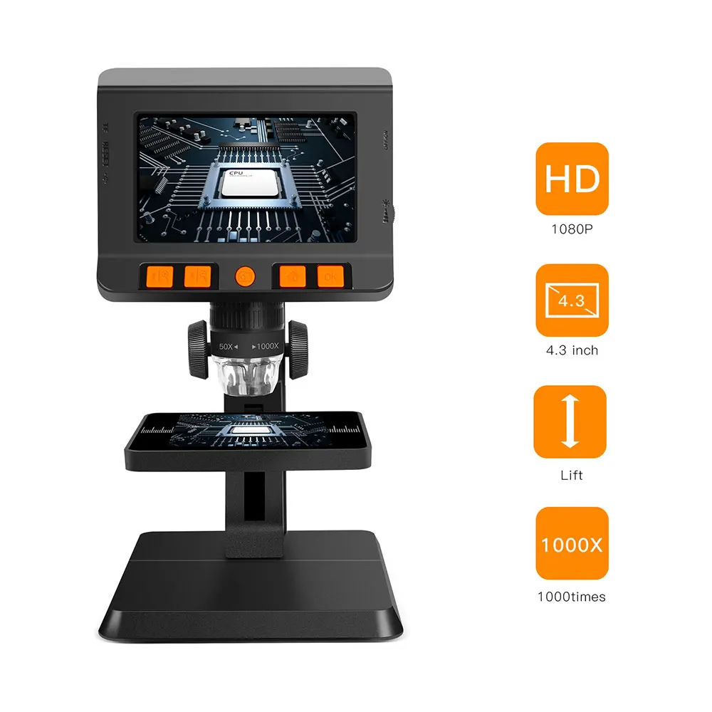 

1000X digital microscope electronic video microscope 4.3 inch HD LCD soldering microscope phone repair Magnifier metal stand