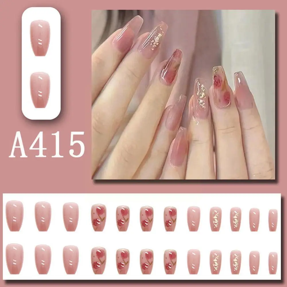 

24 Pcs Artificial Nails Set Fake Nails Set Jelly Glue Nail Sticker Design Acrylic Nail Art On Fake Press Long Nail Nail Nai U8P8
