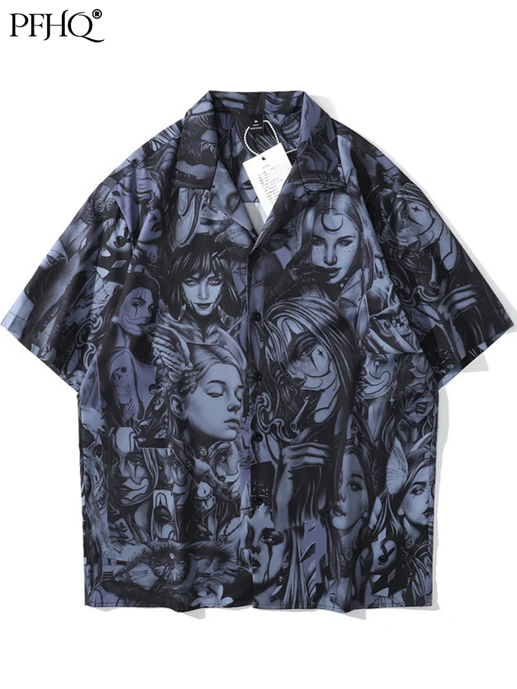 

PFHQ New Summer Casual Fashion New Tide Flower Print Shirt For Men And Women Loose Couple Short Sleeve Shirts Of Youth 21B4725