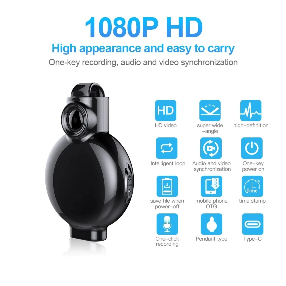 

Мини-камера HD 1080P с широкоугольным кулоном, камера с защитой от тряски, записывающая аудио-и видеокамера с одной кнопкой, камера видеонаблюд...
