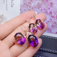 meibapj natural high quality amethyst gemstone fine wedding jewelry set 925 pure silver necklace ring earrings suit for women