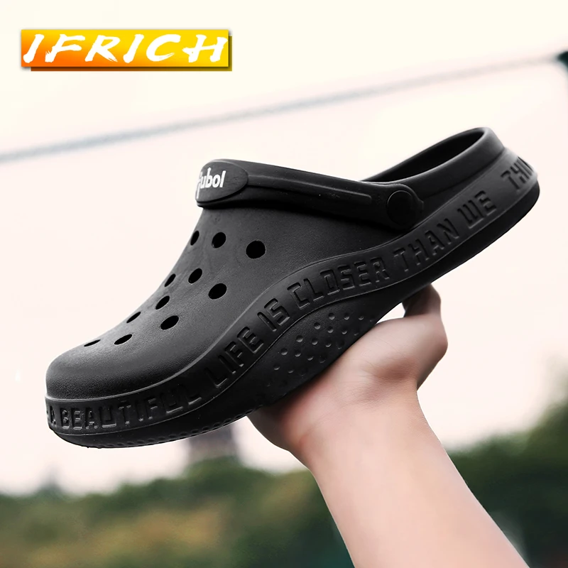 

Best Selling Half Slippers Men Black Blue Summer Outdoor Lightweight Sandals Slip on For Men Fretwork 40-44 Sandals Leisure Men