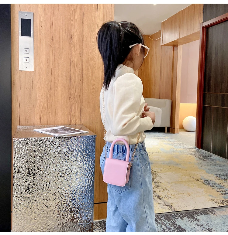 Candy Color Baby Girls Small Coin Purse Handbags PU Leather Kids Shoulder Bag Lovely Children's Mini Square Crossbody Bags