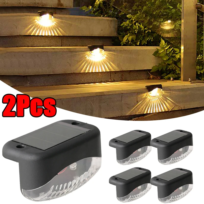 

2Pcs LED Solar Light Outdoor Waterproof Garden Lights Fence Courtyard Landscape Solar Steps Lamps For Garden Decoration Lighting