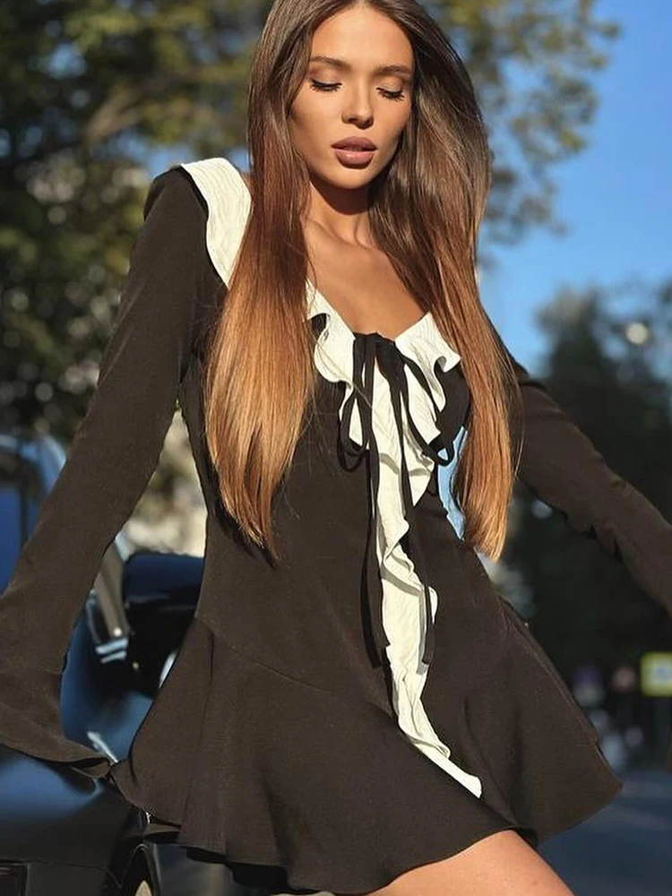 Whatiwear элегантное платье со рюшами женское бандажное с глубоким вырезом и