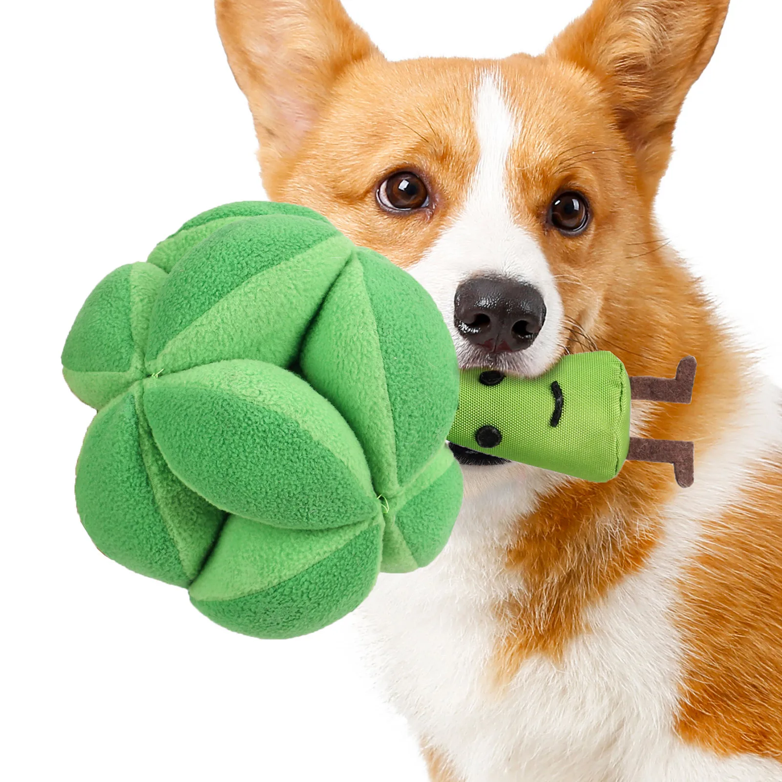 

Plush Squeaky Dog Toys Broccoli Treat Dispensing Dog Toys IQ Treat Ball Safe For Pets To Chew Toys Interactive Durable Broccoli