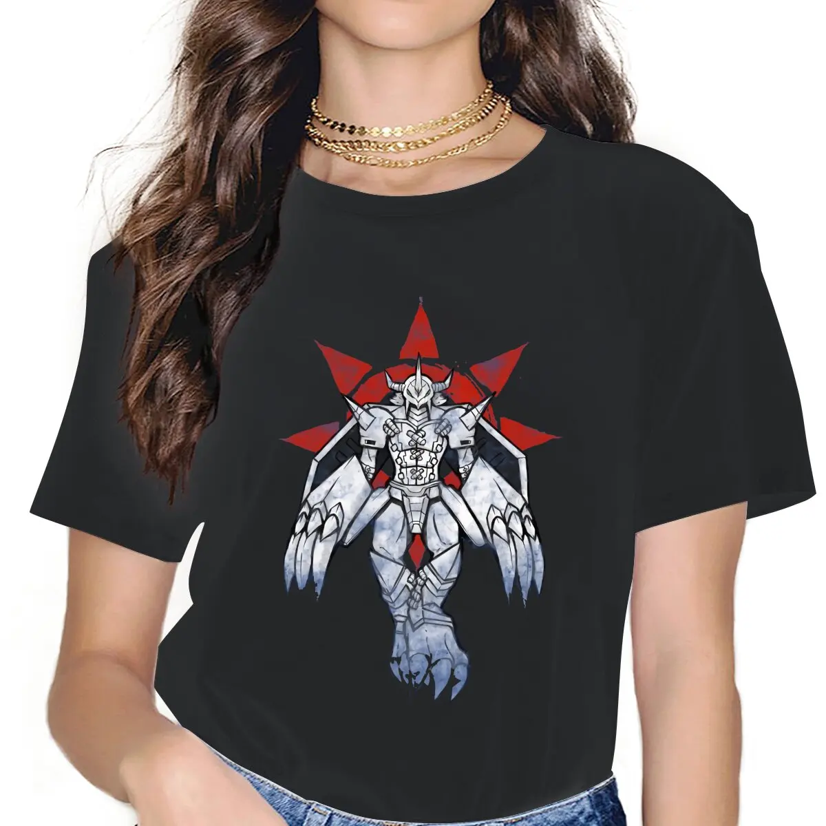 

Casual Graffiti Warrior of Courage T-Shirts for Women Crew Neck T Shirt Digital Monster Manga Short Sleeve Tee Shirt