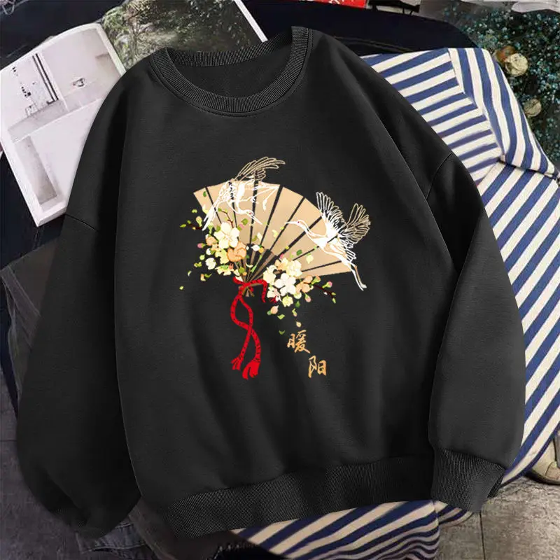 

Spring Autumn New Streetwear Sweatshirt Harajuku Anime Kawaii Swan Fan Print Long Sleeve Loose Oversized Pullovers Hoodies Women