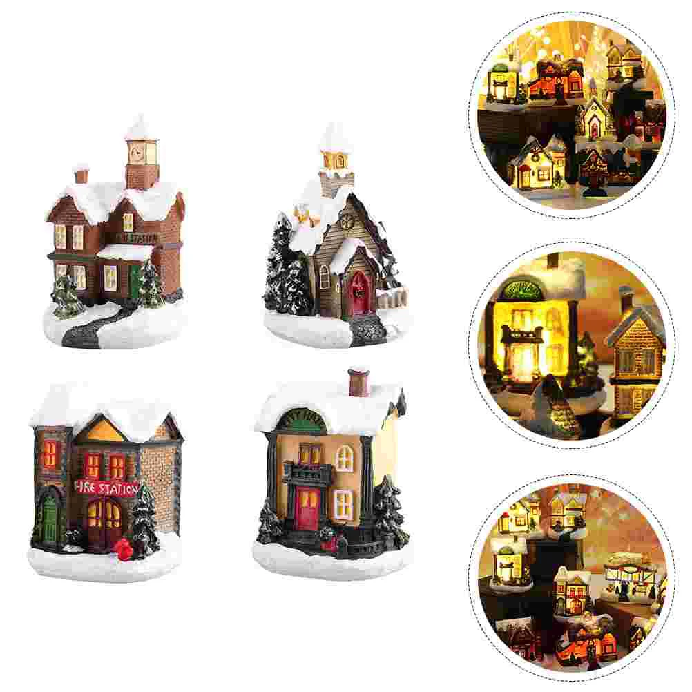 

Christmas Village House Housesbuilding Led Scene Decoration Tabletop Lightedlight Decor Candy Snowman Small Set Decorations