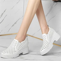 summer fashion sneakers women hollow genuine leather high heel ankle boots female slip on round toe platform pumps casual shoes