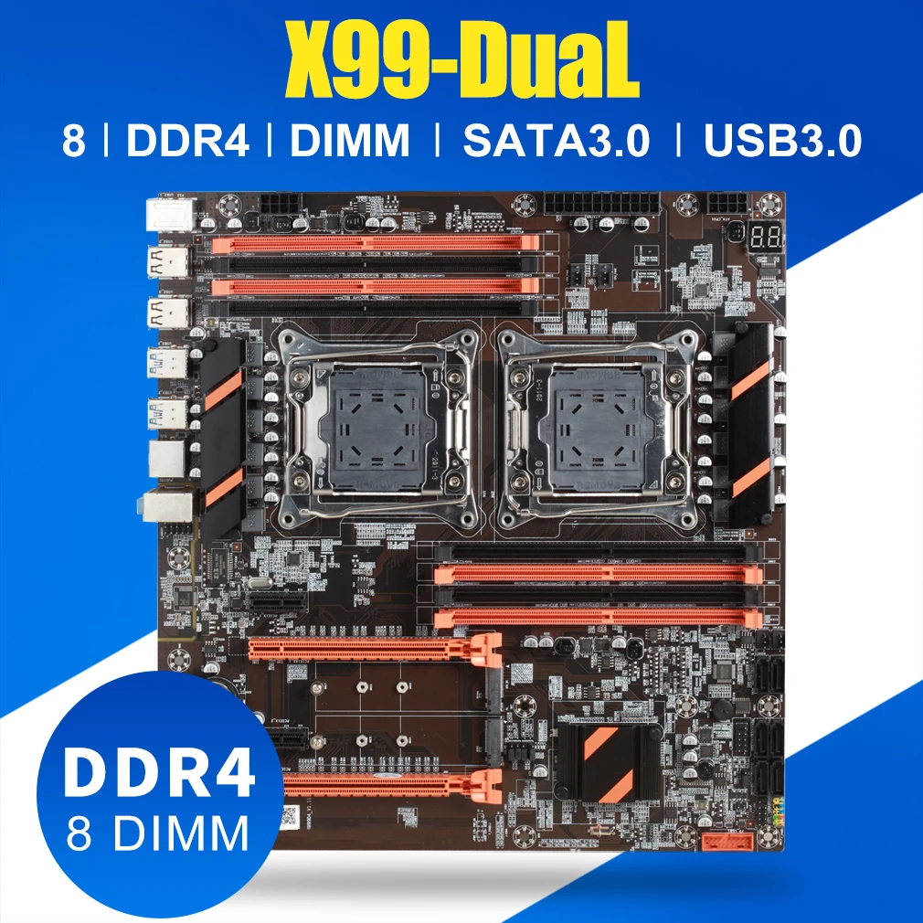 

X99 Dual CPU Motherboard LGA 2011 v3 E-ATX USB3.0 SATA3 With Dual Xeon Processor With Dual M.2 Slot 8 DIMM DDR4 2011-3 Mainboard