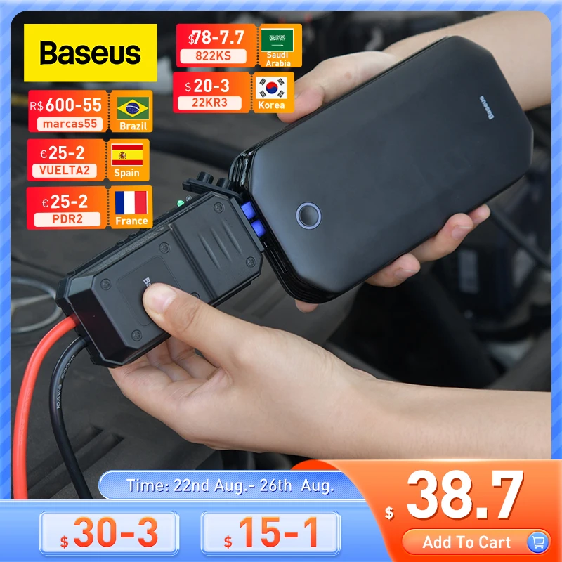 Baseus Car Jump Starter Battery Power Bank Portable 12V 800A Vehicle Emergency Battery Booster for 4.0L Car Power Starter