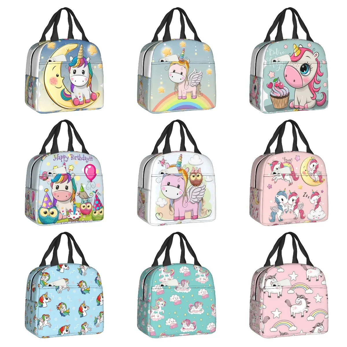 

Cute Unicorn Sitting On Moon Portable Lunch Box Women Waterproof Cooler Thermal Food Insulated Lunch Bag School Children Student