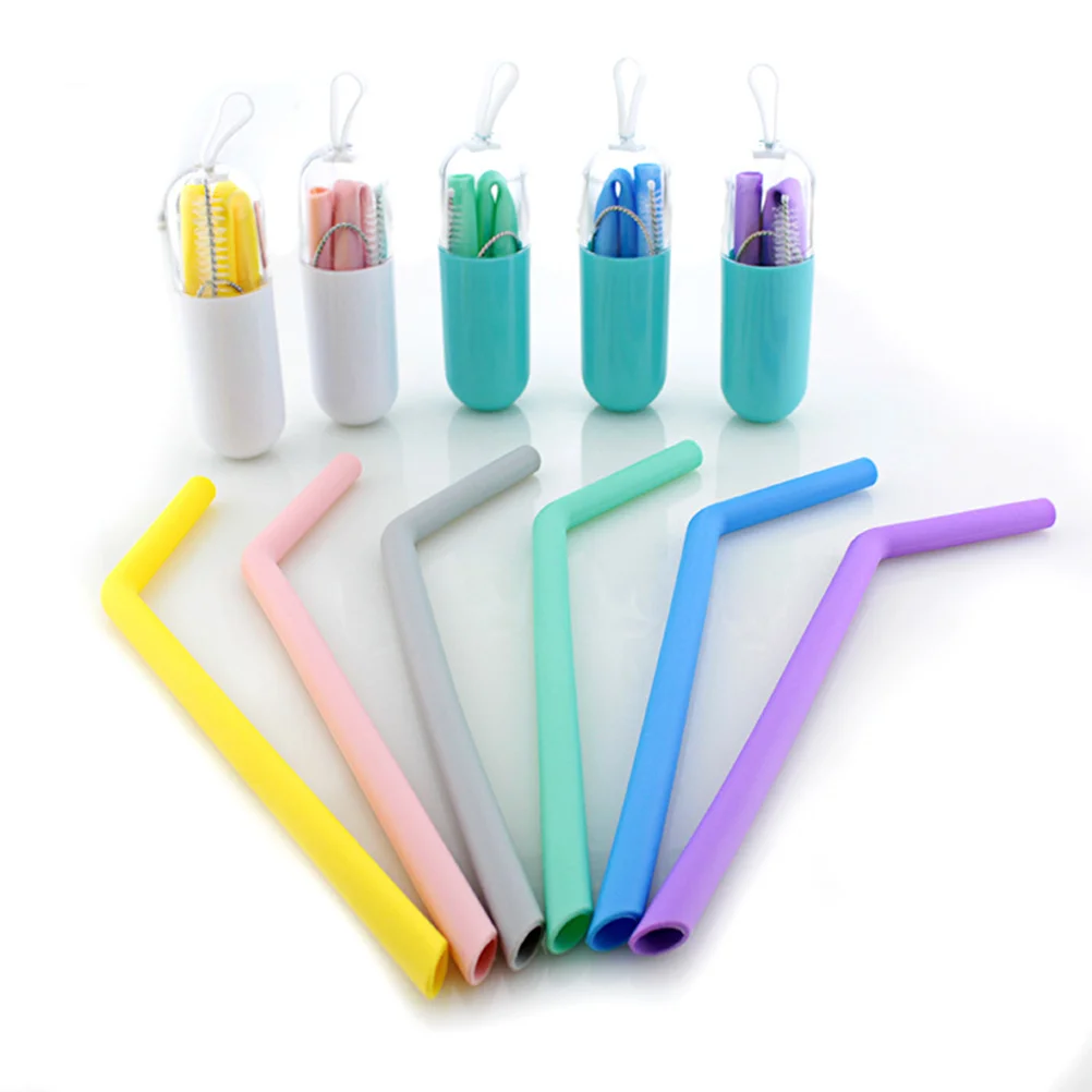 

Straws Silicone Reusable Drinking Straw Collapsible Folding Rubber Casebulk Party Soft Smoothie Foldable Cocktail Portable