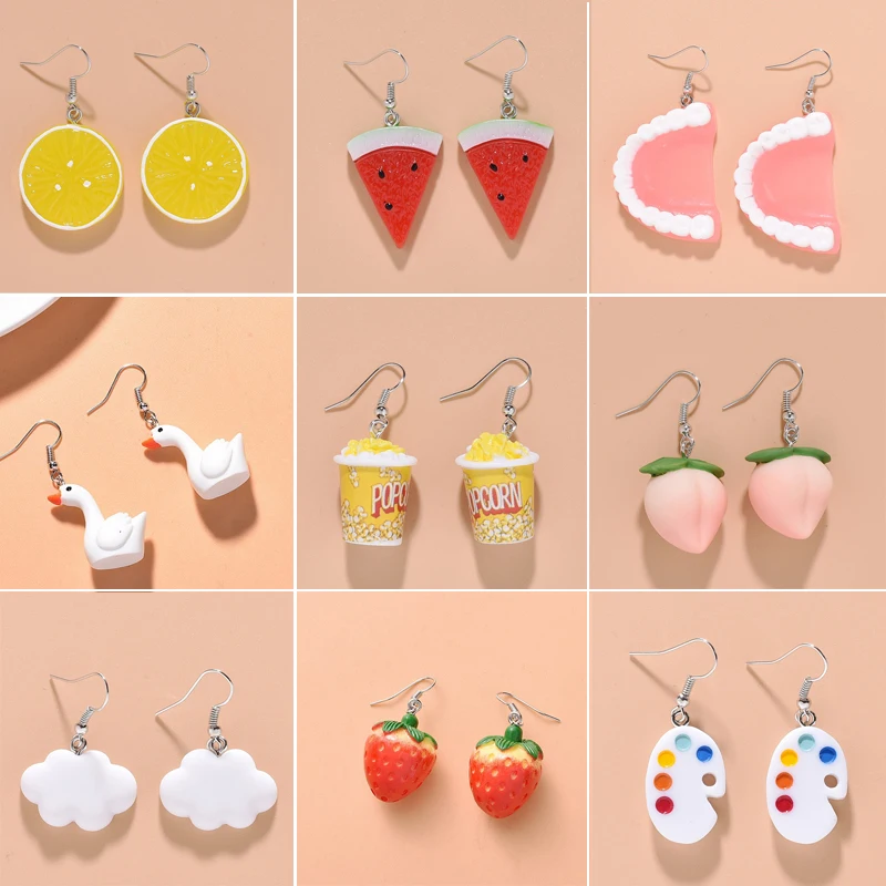 New Creative Resin Lemon Clouds Food Cake Funny Earrings For Women Girls Kids Geometry Pendants Dangles Ear Hook Jewelry Gifts