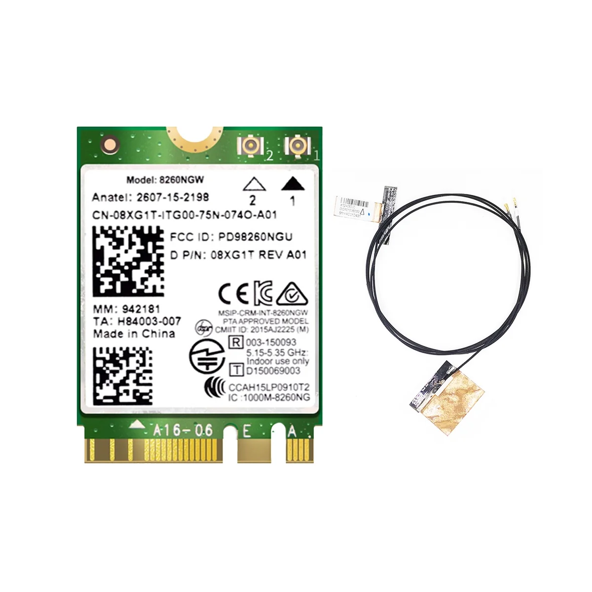 

8260 8260NGW WiFi Card+2XAntenna 2.4G/5Ghz 867M Bluetooth 4.2 NGFF M.2 WiFi Wireless Card Module for Intel AC 8260