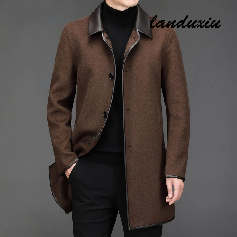 

Новое поступление, зимнее двухстороннее шерстяное пальто, толстое мужское повседневное шерстяное пальто landuxiu