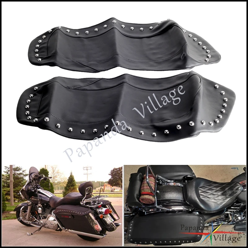 

Motorcycle PU Leather Rivet Premium Saddlebag Lid Cover Protection For Harley Touring Electra Street Road Glide Road King 14-22