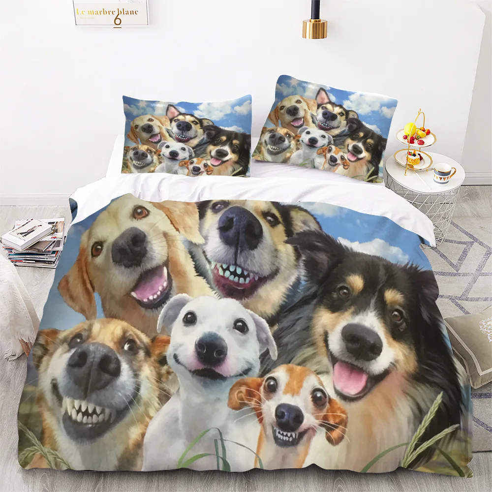 

Комплект постельного белья с милыми мультяшными собаками, 3D пододеяльником и одеялом, льняные наволочки, пододеяльник, домашний декор, одинарный, двойной, Королевский