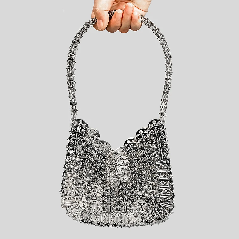 

Metallic Sequin Underarm Shoulder Bag High Quality Luxury Designer Handbags For Women 2023 New Aluminum Sheet Silver Purses