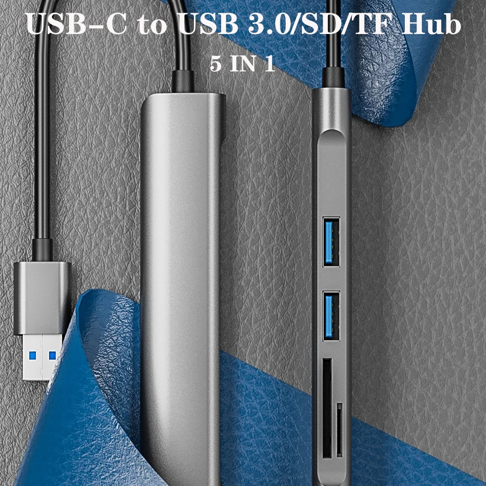 

lzqly 5 in 1 Usb3.0/usb-c Hub Adapter Type-c to Multi Usb 3.0 Sd/tf Card Reader Splitter for Macbook Huawei Samsung Usb c Hub