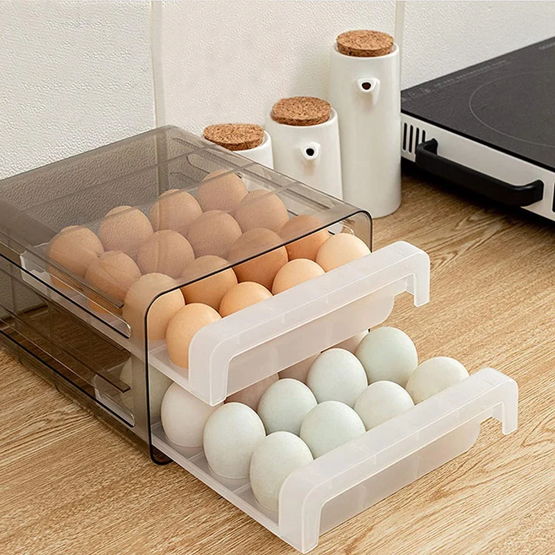

Double-Layer Refrigerator Egg Rack Large Capacity 32 Compartments Egg Storage Rack Egg Storage Box For Drawer Fridge