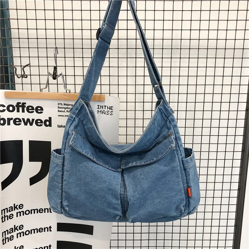 Women Large Capacity For Leisure Denim Handbag Girl Shoulder Messenger Crossbody Bag Satchel Classic Denim Blue Tote Unisex