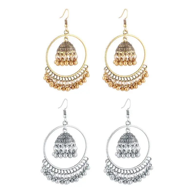 

Trendy Bells Tassel Earrings Indian Ethnic Jhumka Dangling Earrings for Parties
