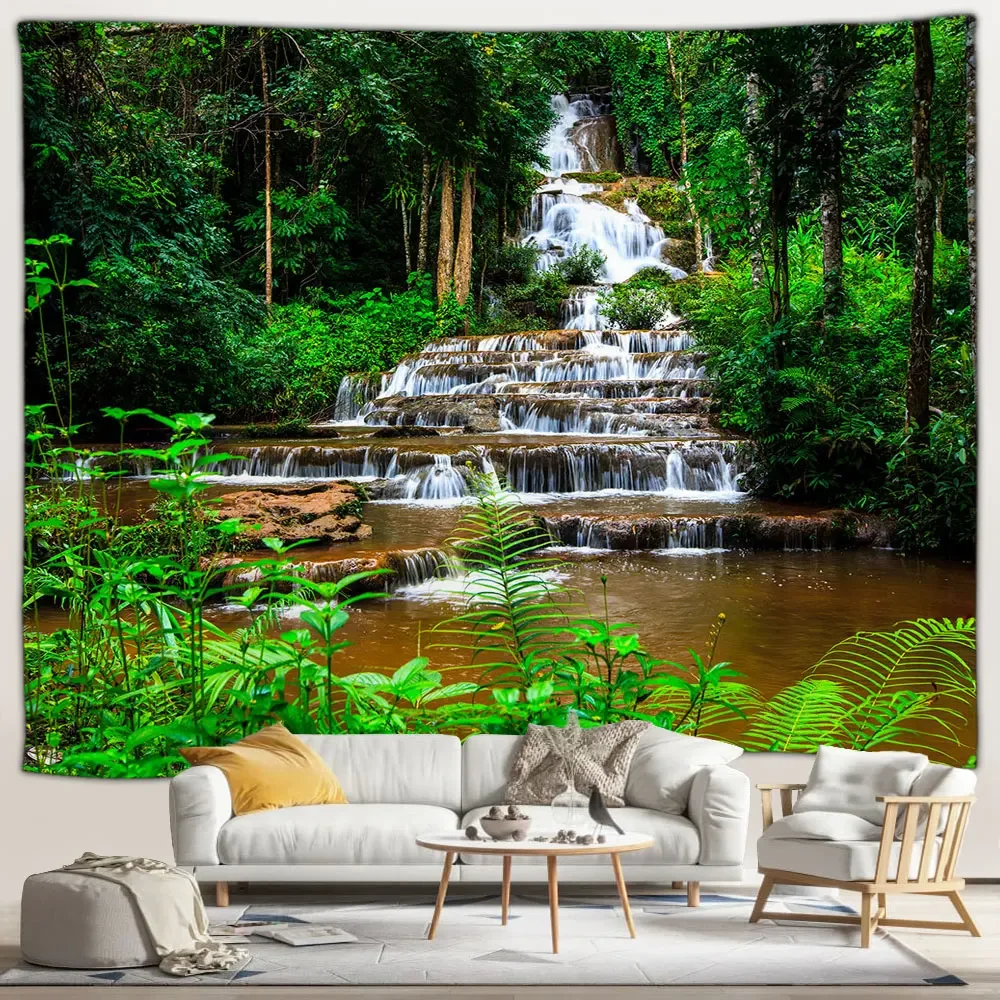 Внешний искусственный пейзаж лесной водопад коричневое окно природный ландшафт