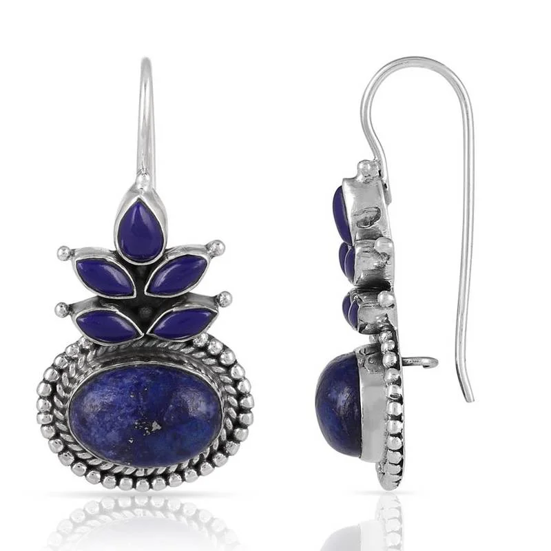 

Turkish Natural Blue Stone Earrings Ethnic Tribal Metal Silver Color Carving Water Droplets Stone Dangle Earrings for Women