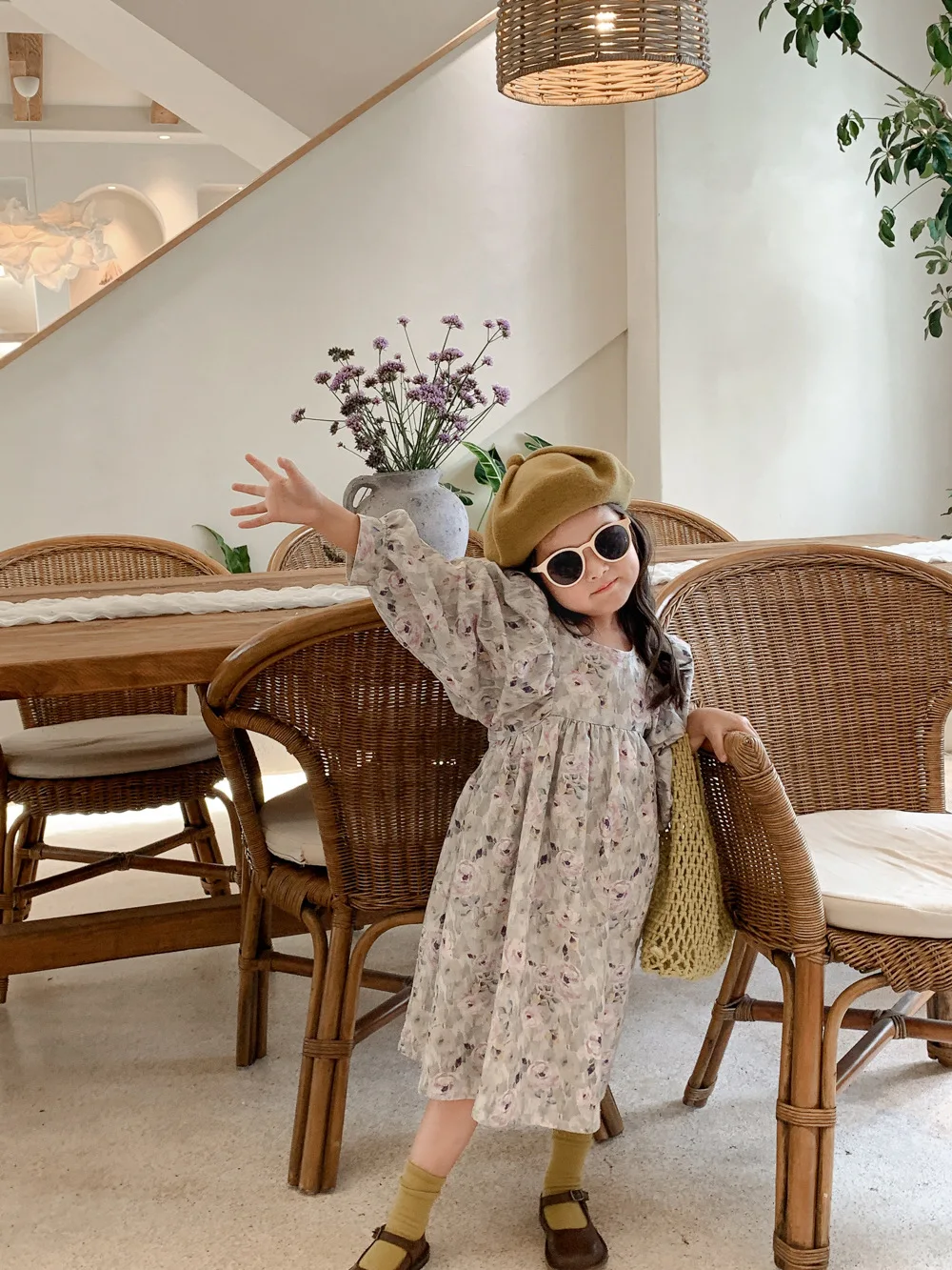 

Sweet Kids Girls Flower Dress 2023 New Autumn Long Sleeve Floral Print Princess Dress Children Clothes Girls Dresses