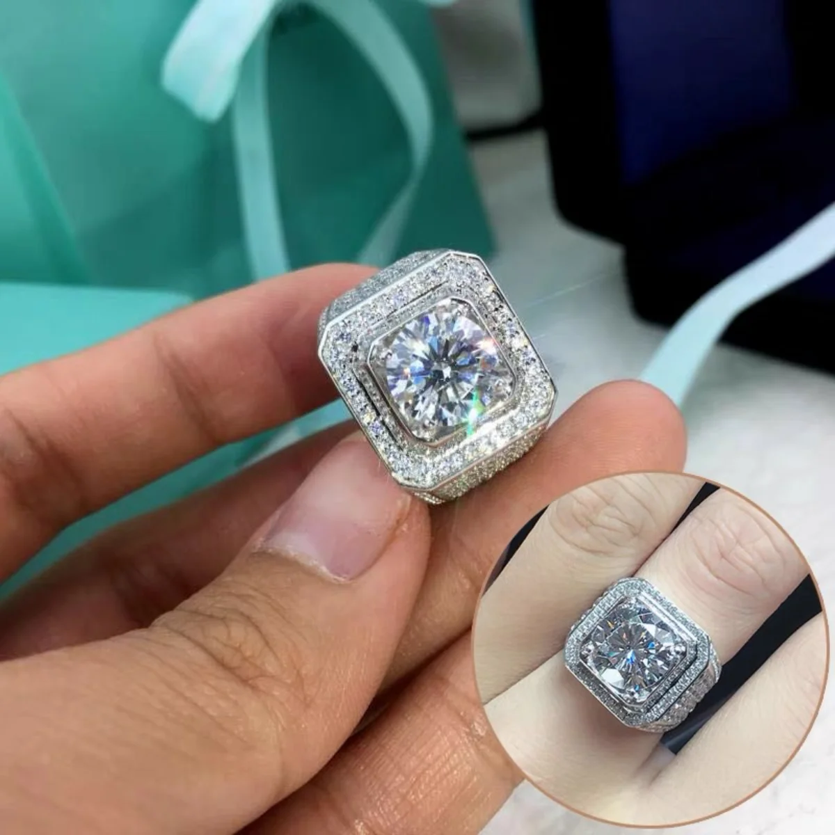 

Мужское кольцо с бриллиантами, серебро 925 пробы, 2 карата