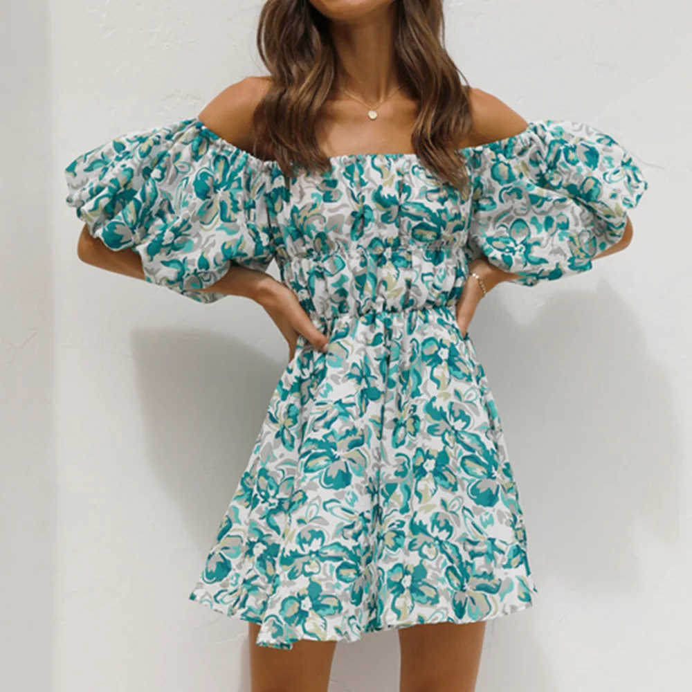 

Женское мини-платье с цветочным принтом, коротким рукавом и открытой спиной