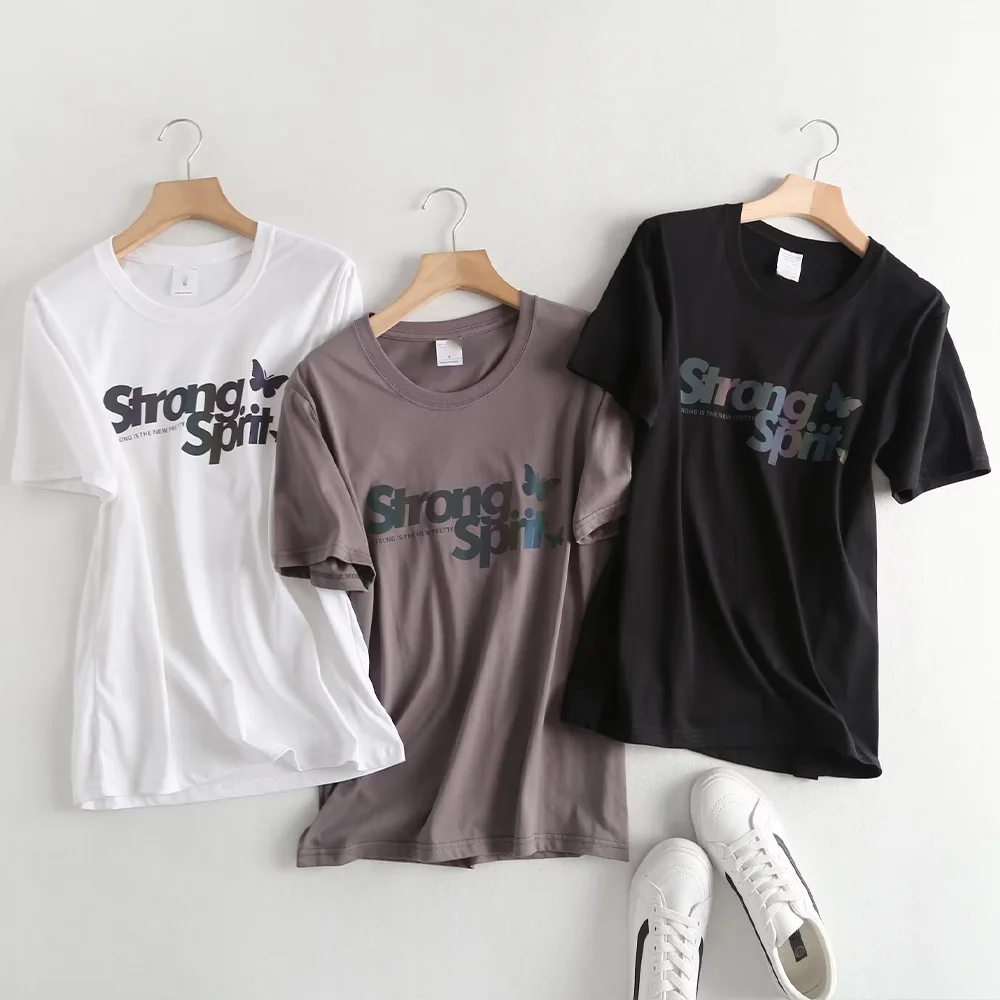 

PB&ZA Summer New Women's Gas Fashion Round Neck Casual Loose Reflective Letters Hundred Short Sleeve T-Shirt
